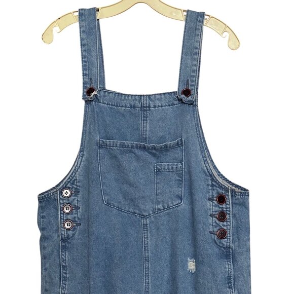 Womens Distressed Denim Crop Overalls Madepants Size S 100% Cotton Casual Style - Picture 5 of 8